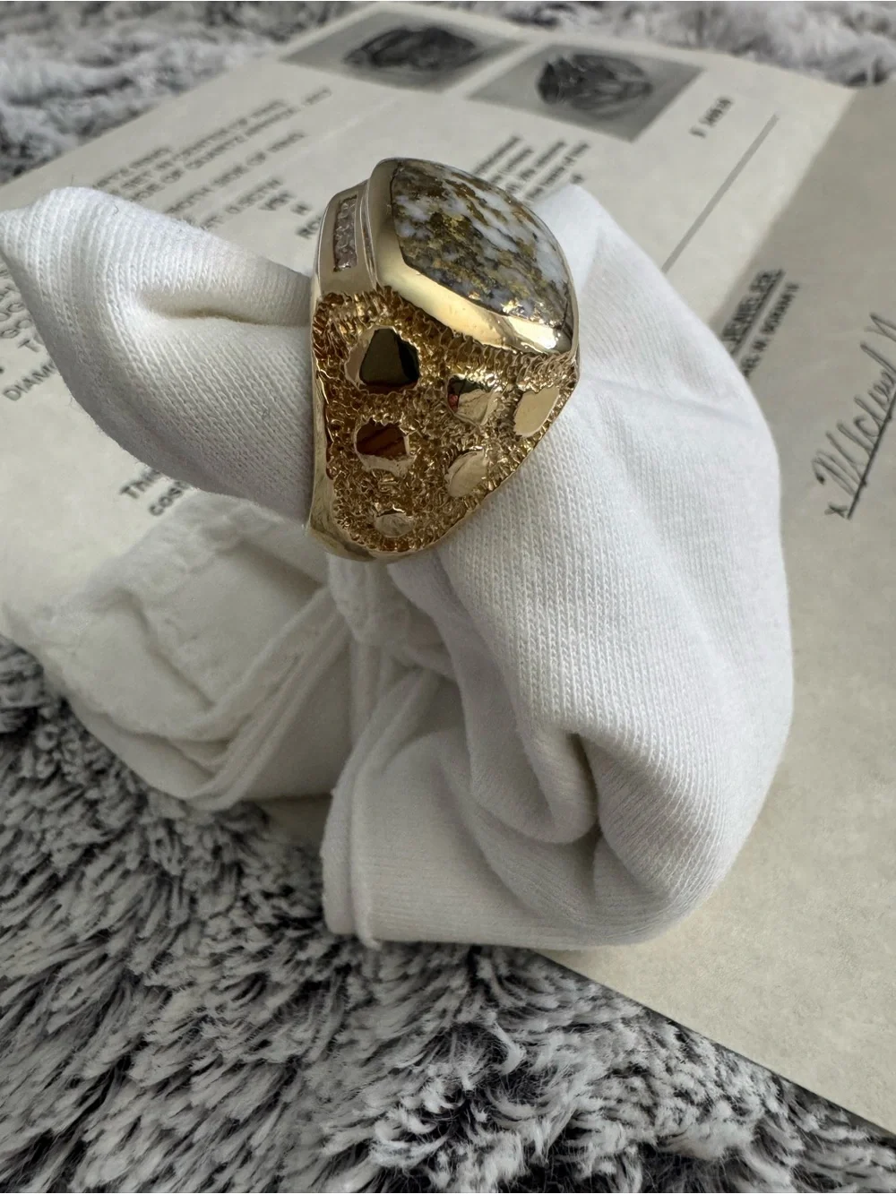 14K Gold-In-Quartz Center Statement Ring - Elegant Men’s Jewelry